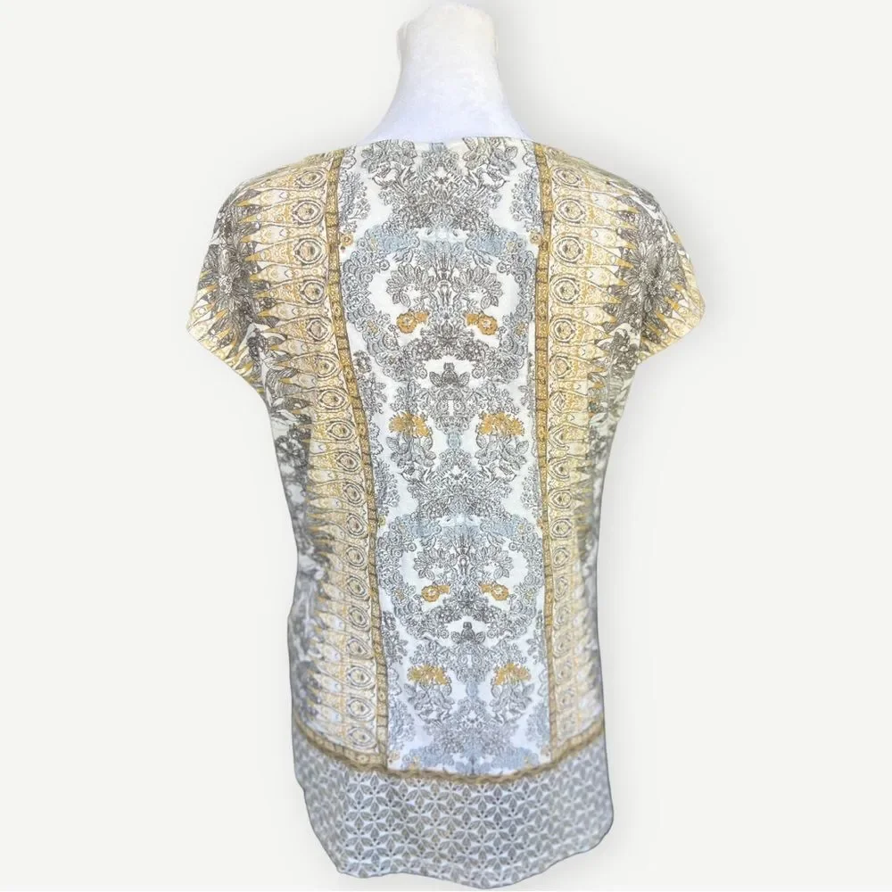 Lucky Brand Short Sleeve Multicolored Abstract Tie Front Top Blouse. Small. - Picture 4 of 8